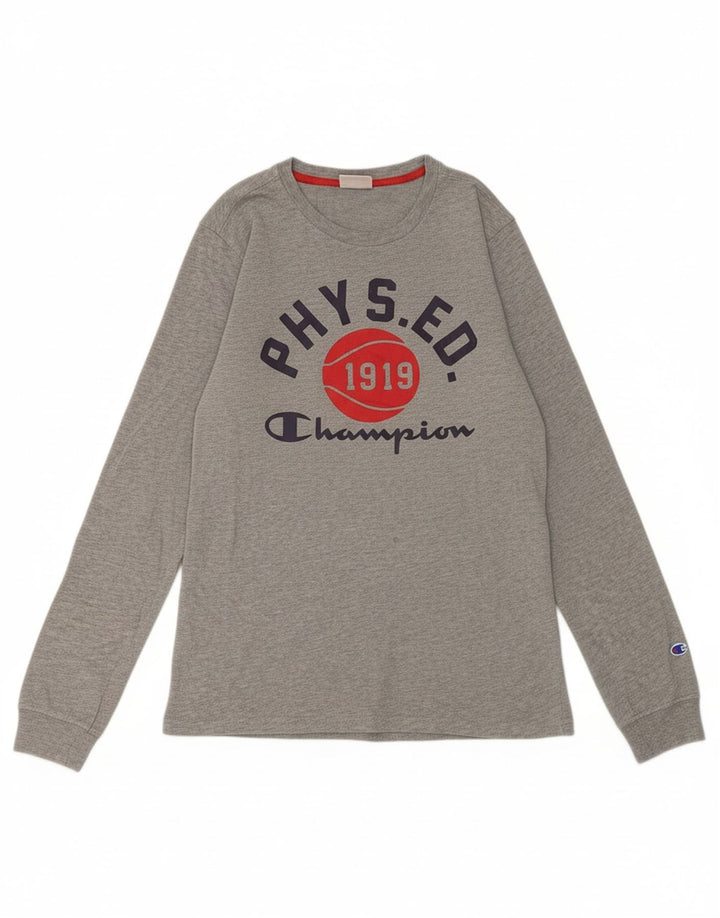 CHAMPION Boys Graphic Top Long Sleeve 13-14 Years XL Grey