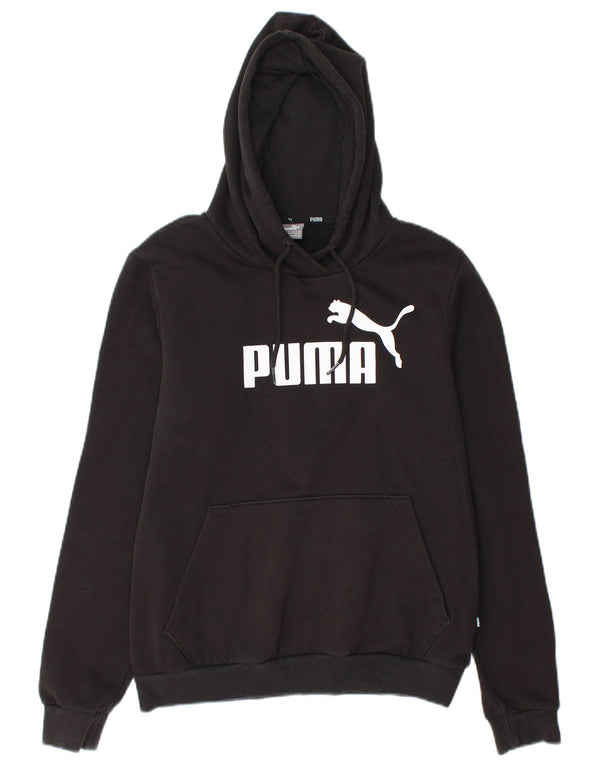 Puma Womens Graphic Hoodie Jumper UK 12 Medium Black Cotton
