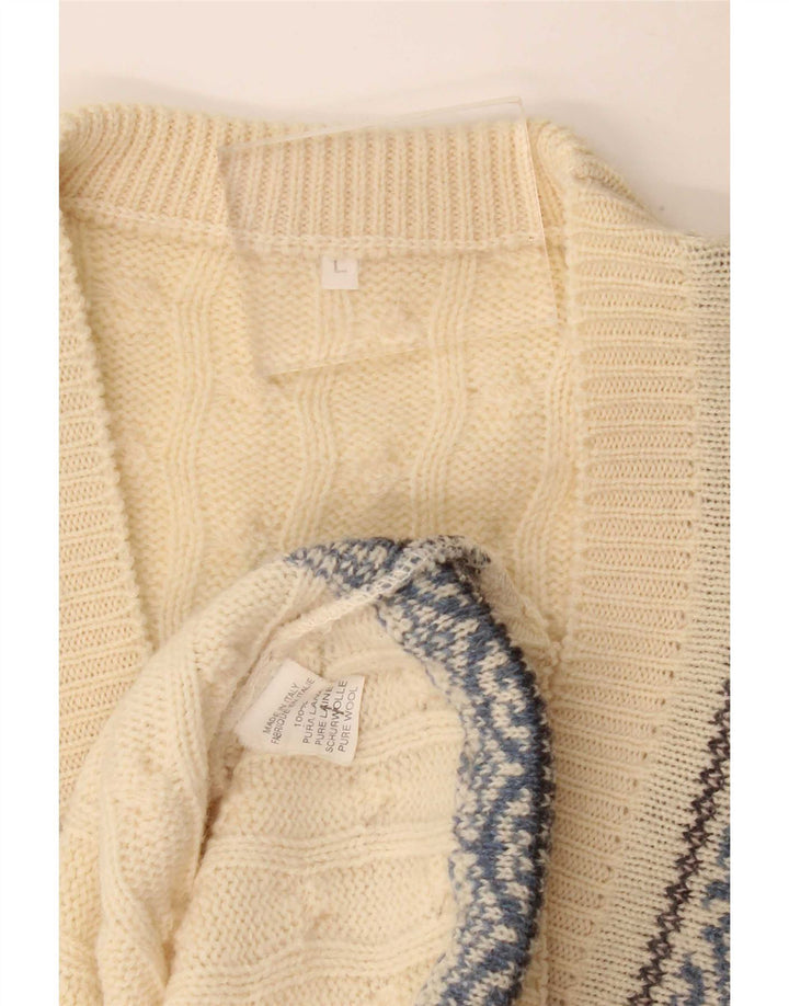 vintage Mens Vest Débardeur Grande Off White Fair Isle Wool