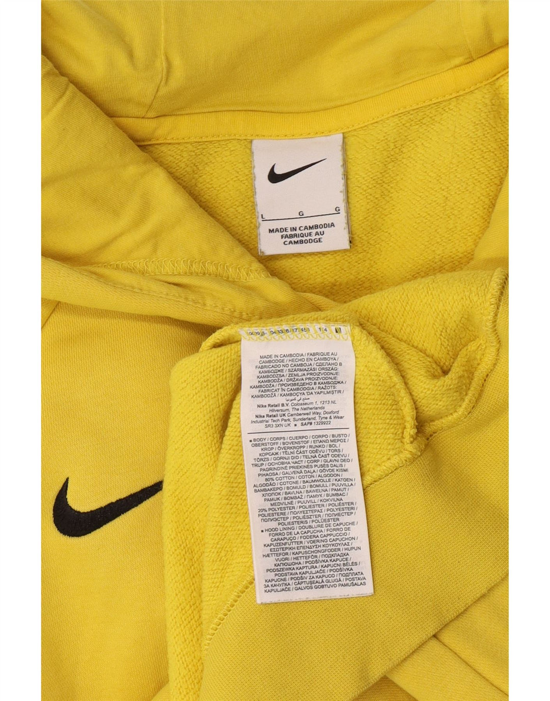 Nike Pull à capuche pour homme en coton jaune Taille L