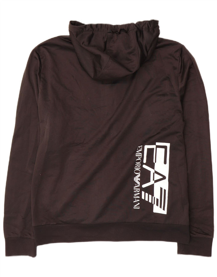 Emporio Armani Pull à capuche zippé graphique pour homme en polyester noir moyen