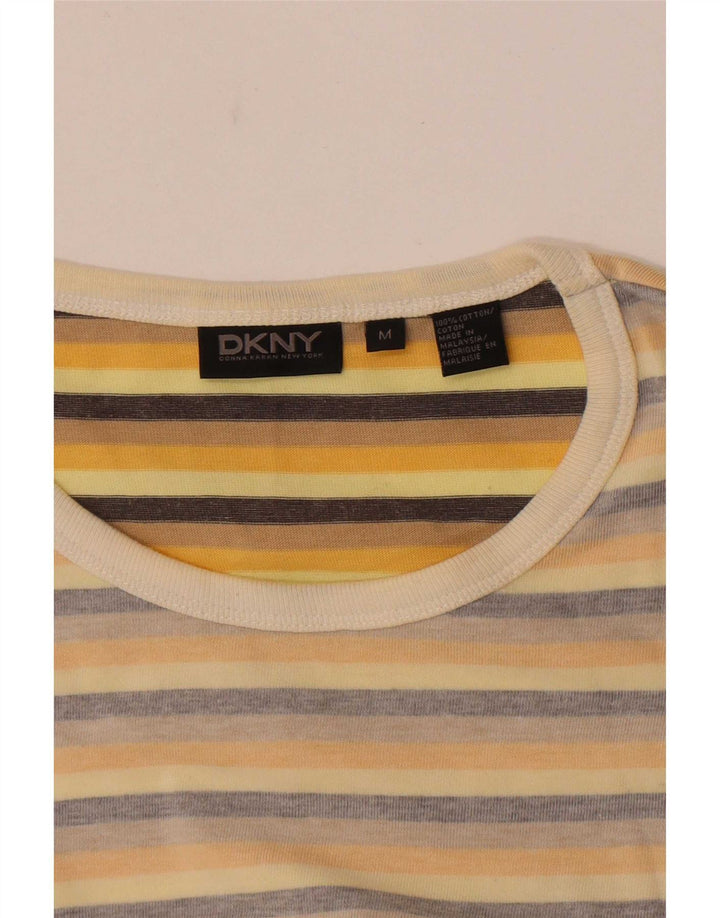 Dkny Homme T-Shirt Top Coton Rayé Beige Moyen