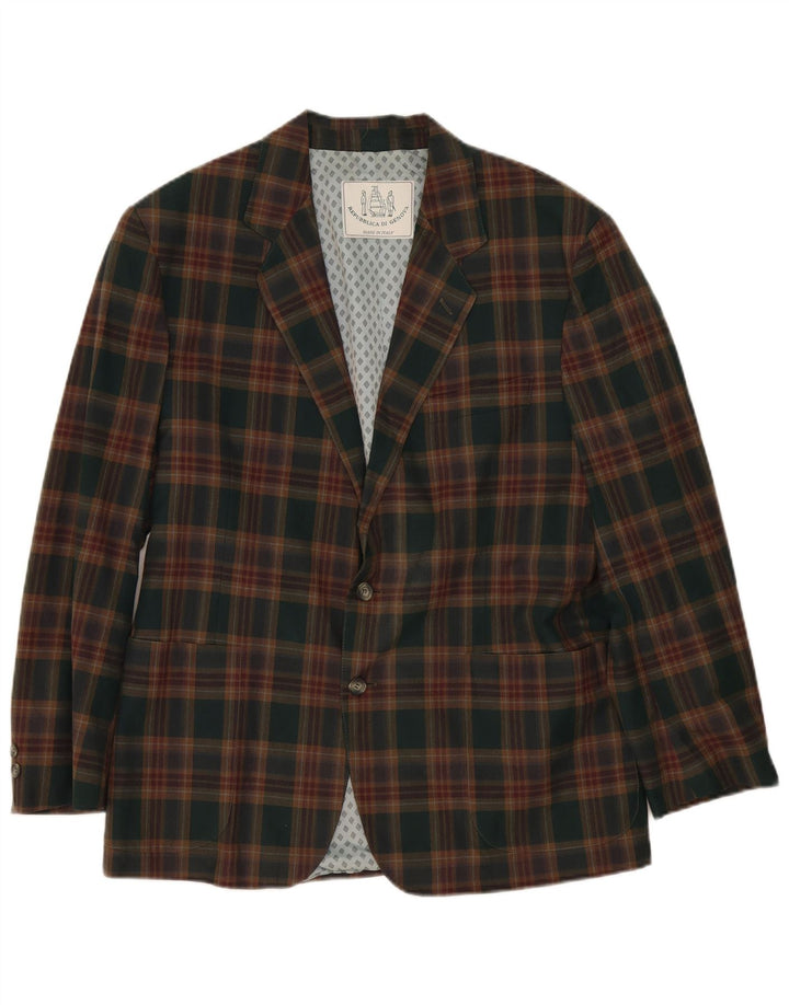 vintage Homme 2 Bouton Blazer Veste UK 40 Grand Chèque Vert
