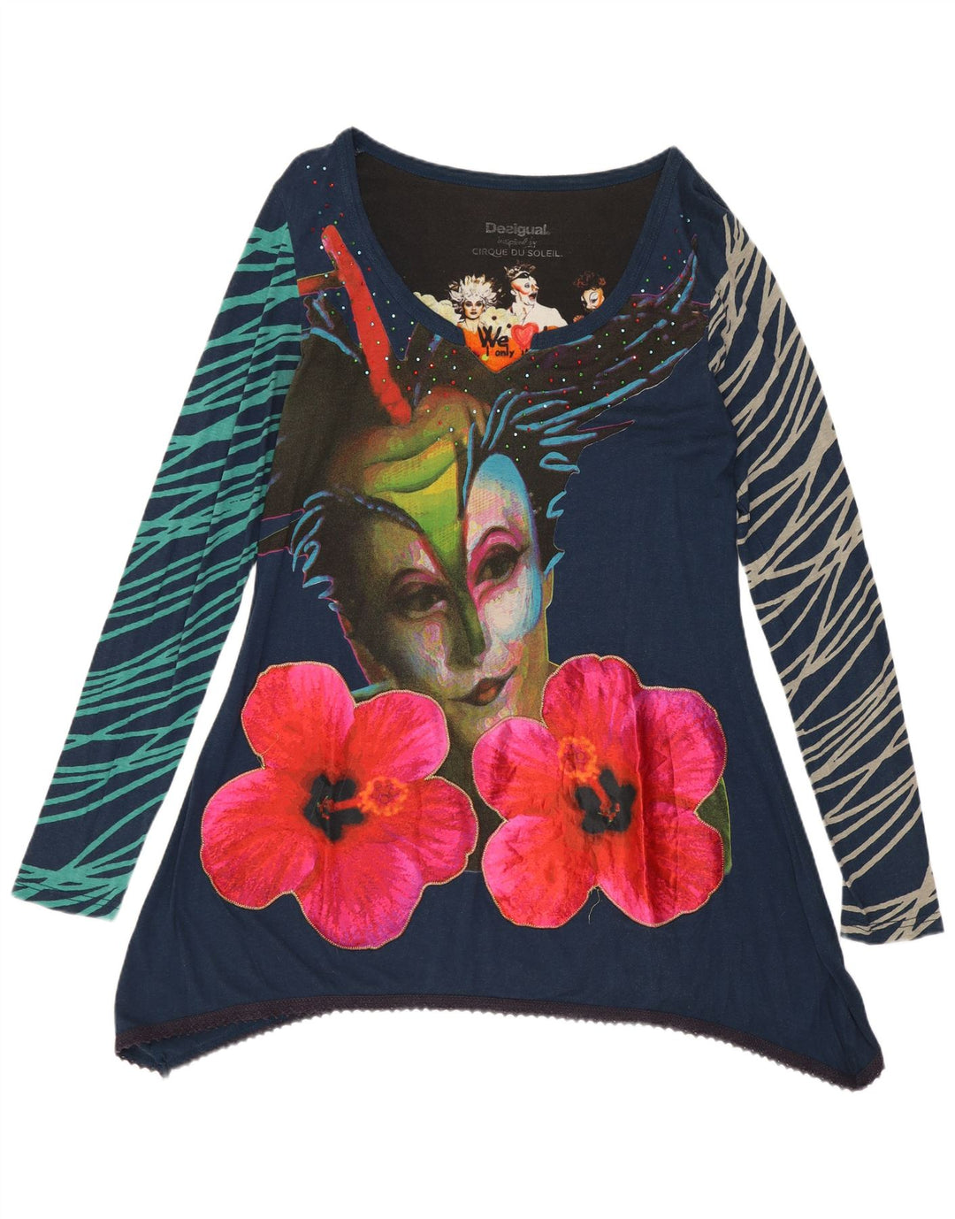 DESIGUAL Tunique asymétrique graphique pour femme UK 14 Large Bleu Marine Floral