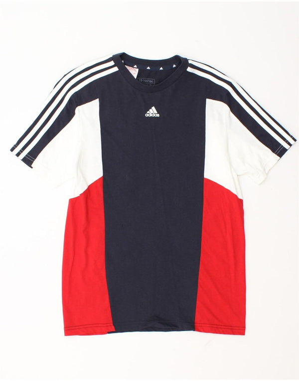 Adidas T-Shirt Top Garçon 13-14 ans Bleu Marine Colourblock Coton