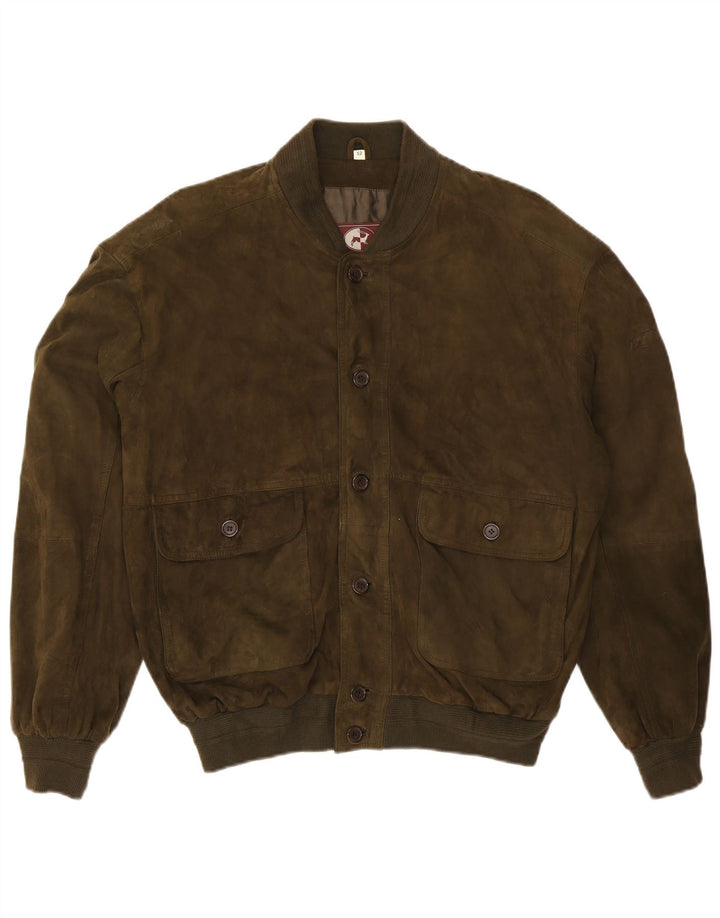 Veste Bomber En Daim Vintage Homme IT 52 XL Cuir Marron