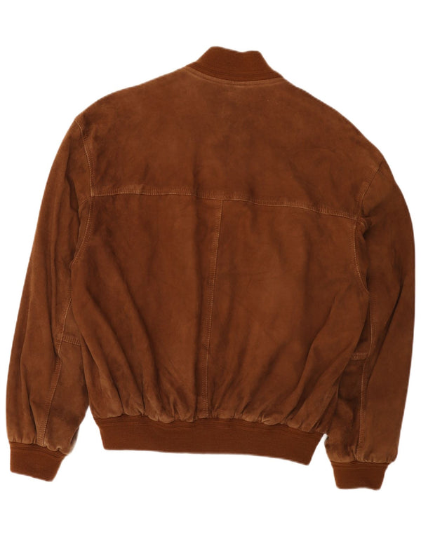 vintage Mens Suede Bomber Jacket IT 50 Grand Cuir Marron
