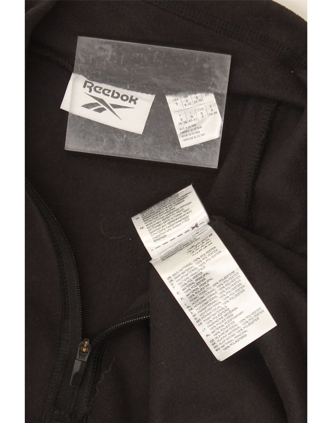 REEBOK Womens Zip Neck Fleece Jumper UK 8/10 Small Black Polyester