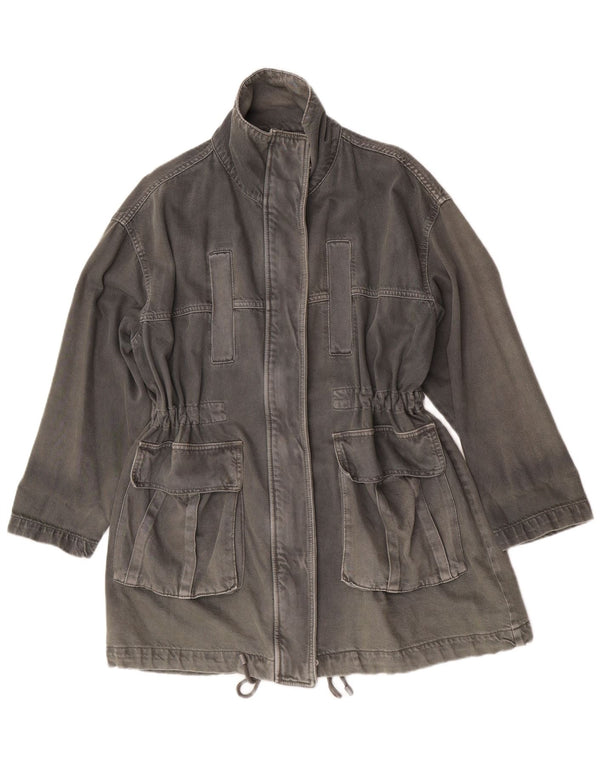 Zara Manteau en denim surdimensionné pour femme UK 10 Petit coton gris