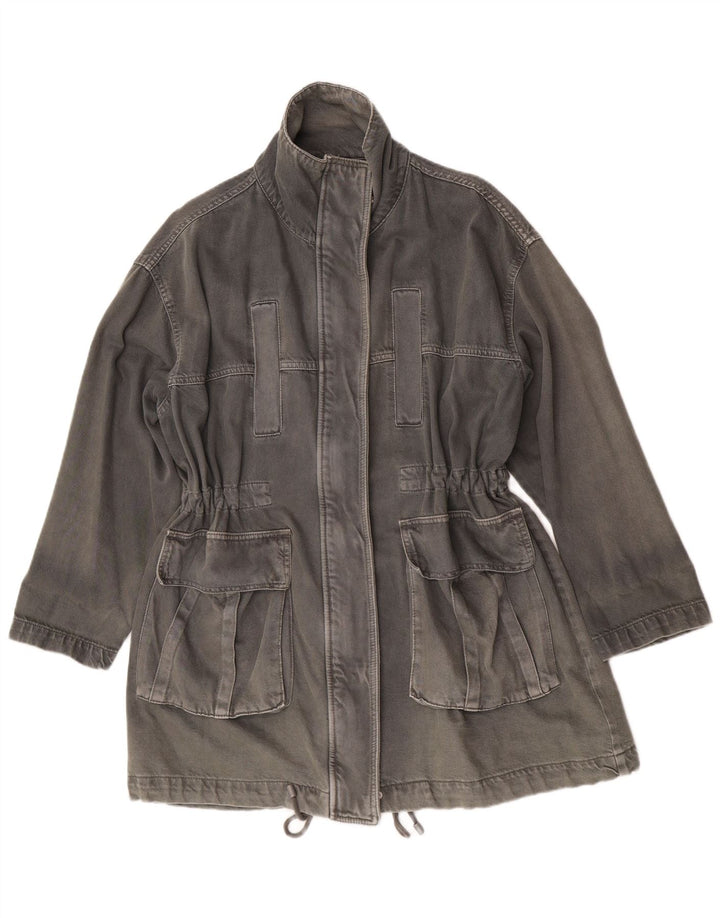 Zara Manteau en denim surdimensionné pour femme UK 10 Petit coton gris