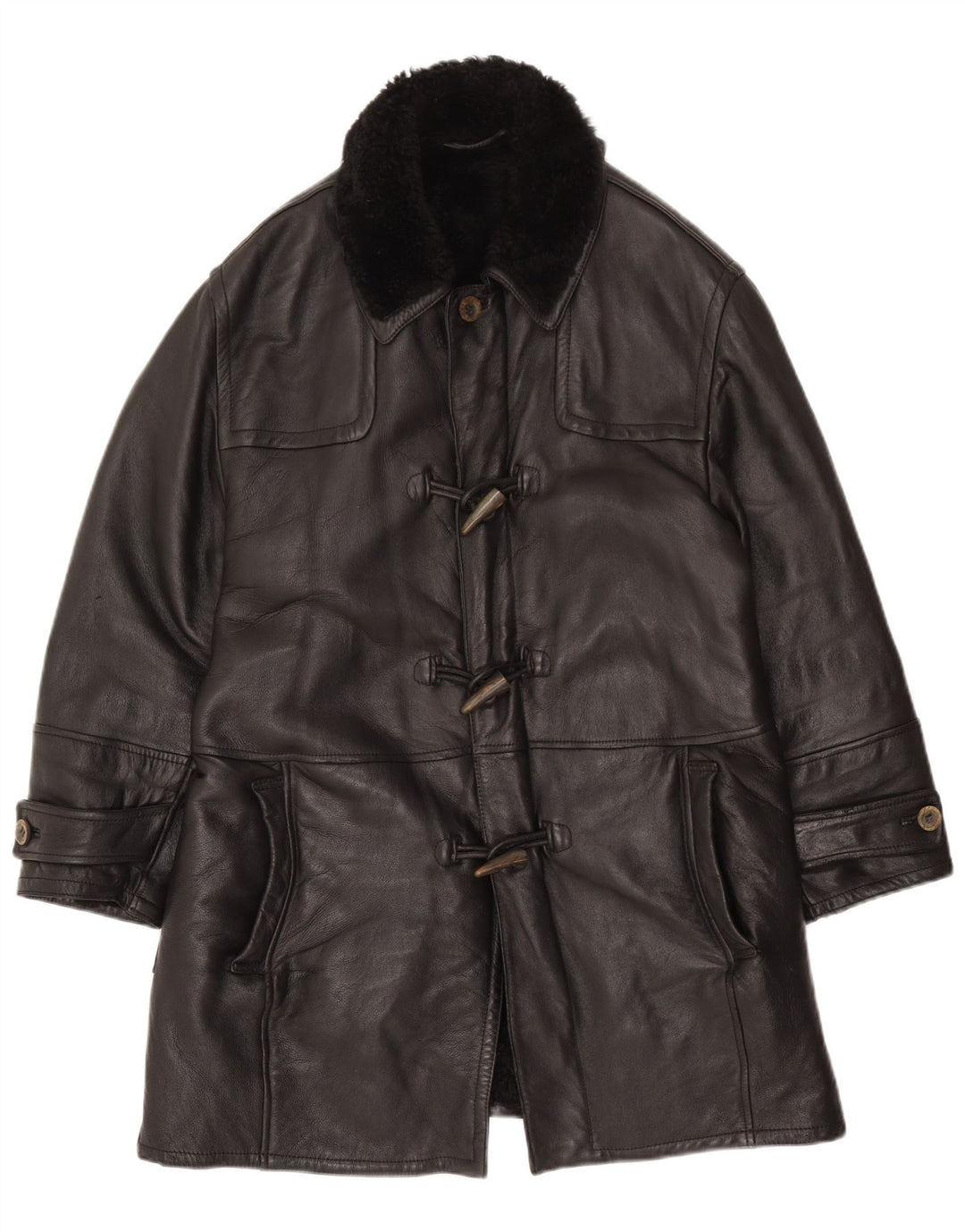 vintage Mens Shearling Overcoat IT 52 XL Noir Shearling