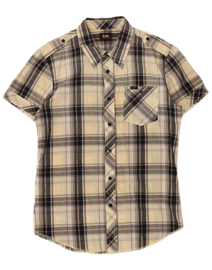 Lee Chemise militaire à manches courtes pour homme en coton à carreaux beige moyen