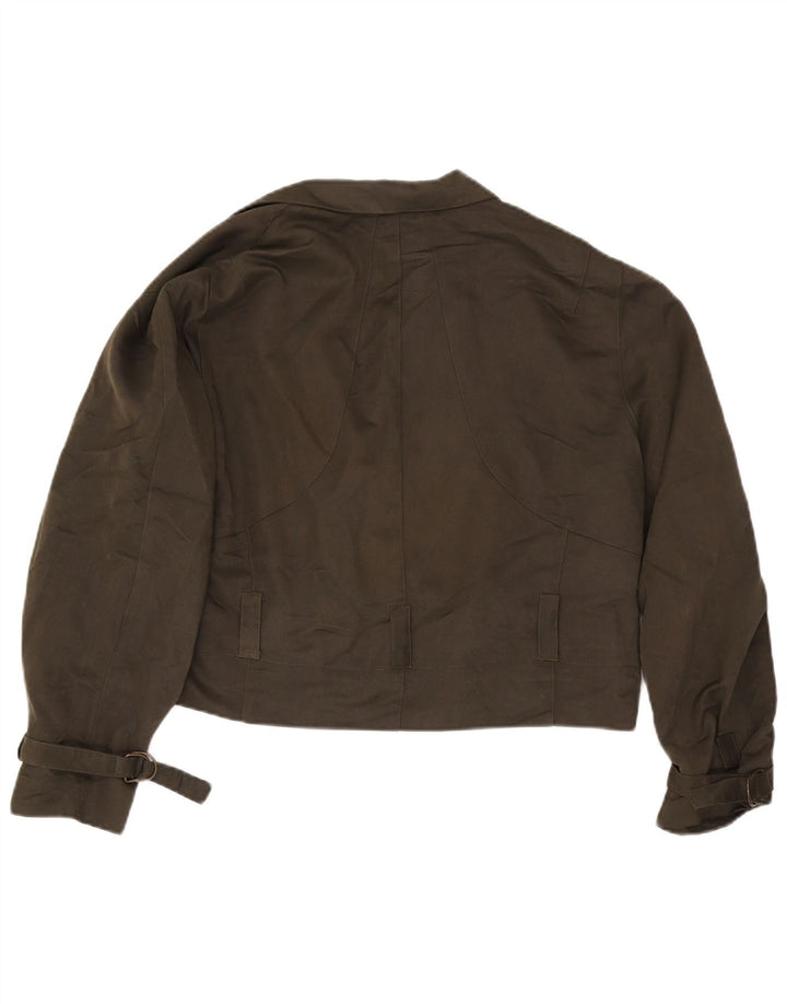 vintage Womens Crop Double Breasted Jacket UK 18 XL Kaki Viscose
