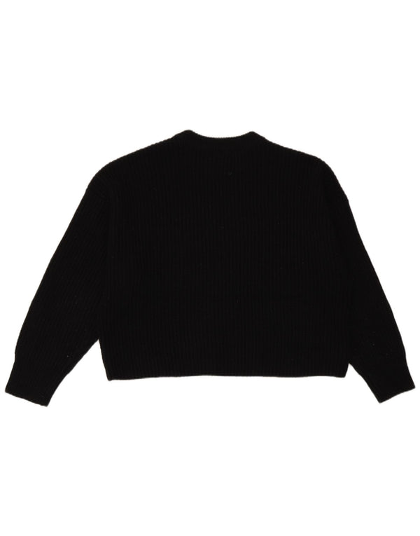 Zara Pull court surdimensionné à col rond pour femme UK 10 Petit Noir