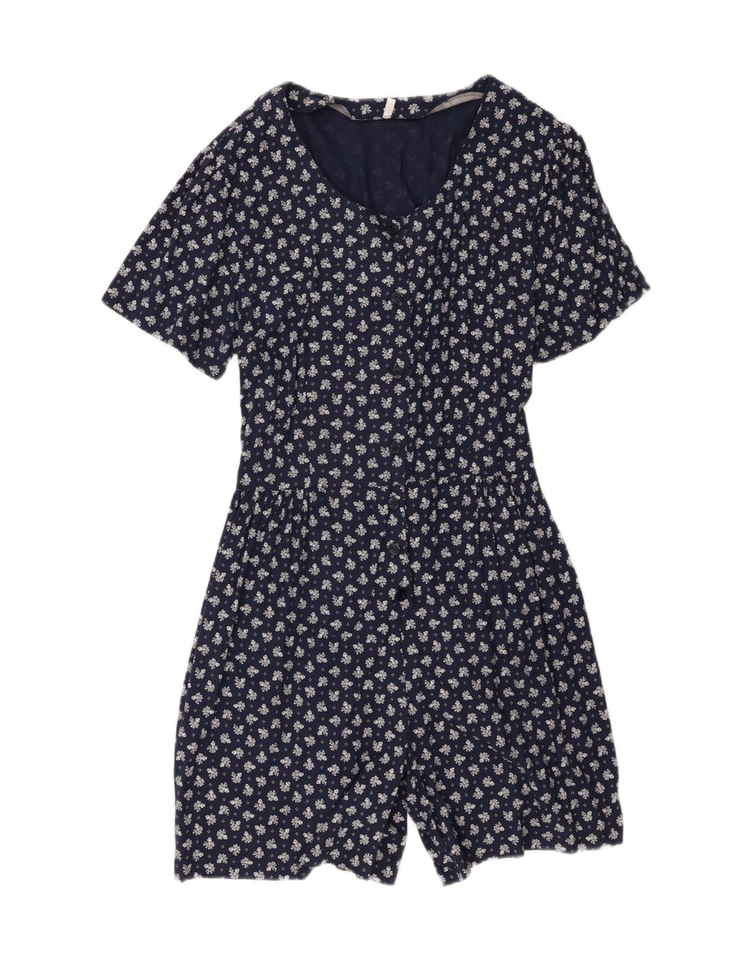 vintage Femme Playsuit UK 20 2XL Bleu Marine Floral Viscose