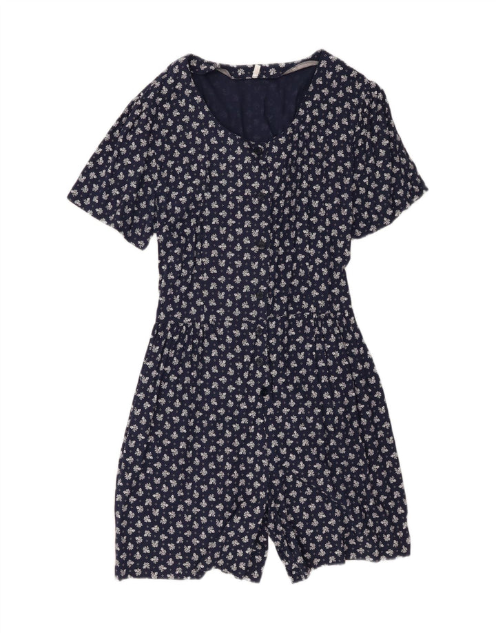vintage Femme Playsuit UK 20 2XL Bleu Marine Floral Viscose