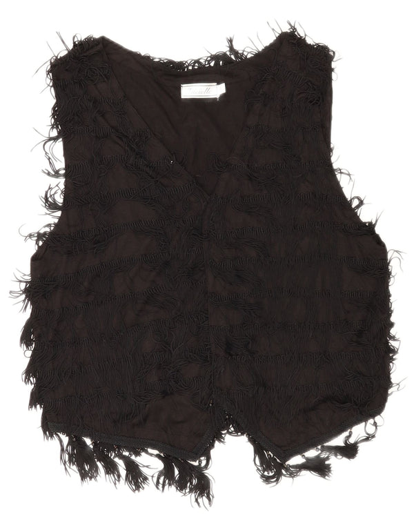 gilet femme vintage UK 14 Rayonne noire moyenne