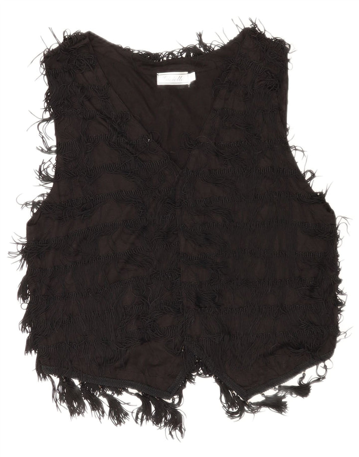 gilet femme vintage UK 14 Rayonne noire moyenne