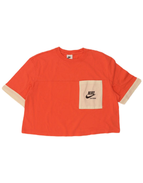 Nike Womens Crop Graphic T-Shirt Top UK 14 Medium Orange Colourblock Cotton