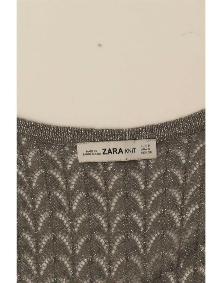 Zara Femme Crochet Débardeur UK 8 Petit Gris