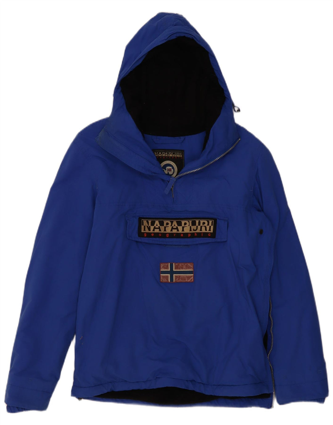 Napapijri Veste Anorak à capuche graphique pour hommes UK 36 Small Bleu Polyester