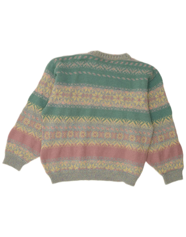 vintage Womens Boat Neck Jumper Sweater UK 14 Grand Multicolore Fair Isle