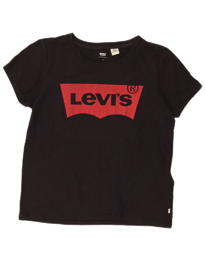 Levi's T-Shirt Graphique Femme UK 14 Noir Moyen Coton