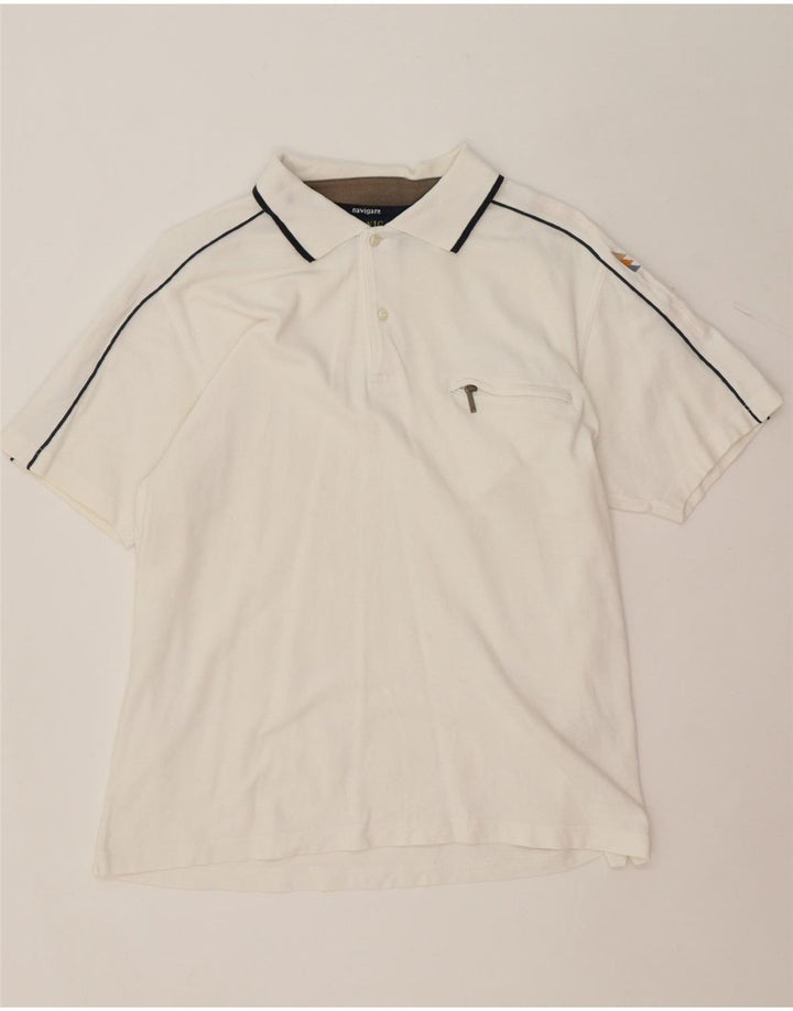NAVIGARE Mens Polo Shirt Large White Cotton Vintage Navigare and Second-Hand Navigare from Messina Hembry 