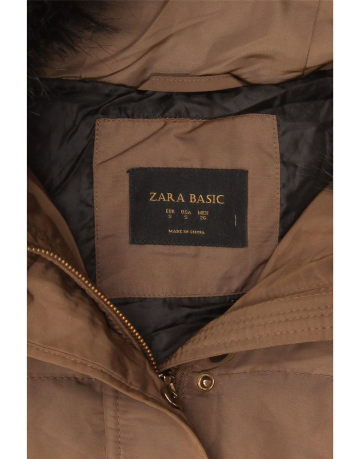 Zara Veste matelassée à capuche pour femme UK 10 Small Marron