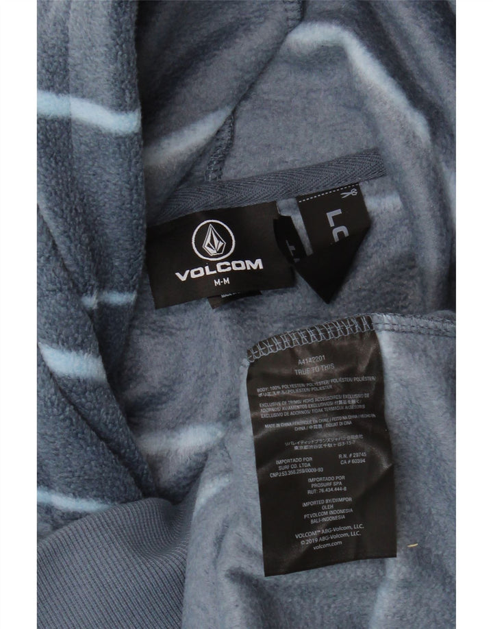 VOLCOM Mens Hooded Fleece Jumper Medium Blue Striped Polyester