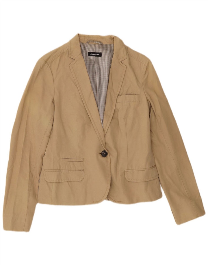 MASSIMO DUTTI Veste Blazer 1 Bouton Femme EU 40 Coton Beige Moyen