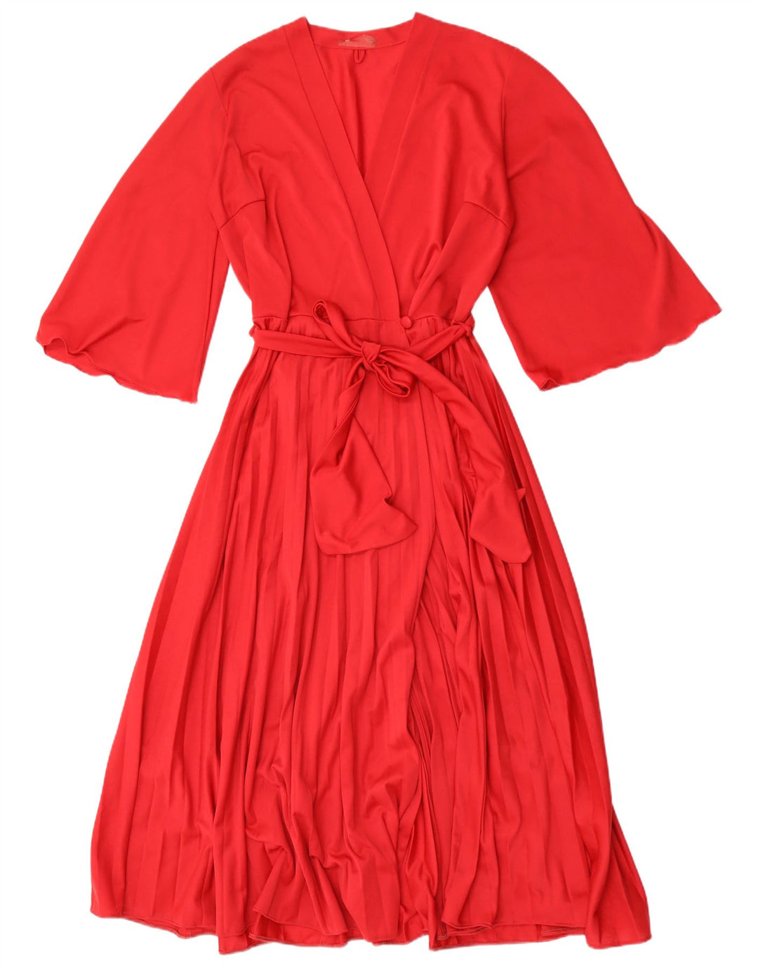vintage Femmes 3/4 Manches Wrap Robe UK 12 Rouge Moyen