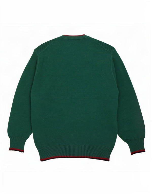 vintage Mens Graphic Crew Neck Jumper Pull Grand Vert