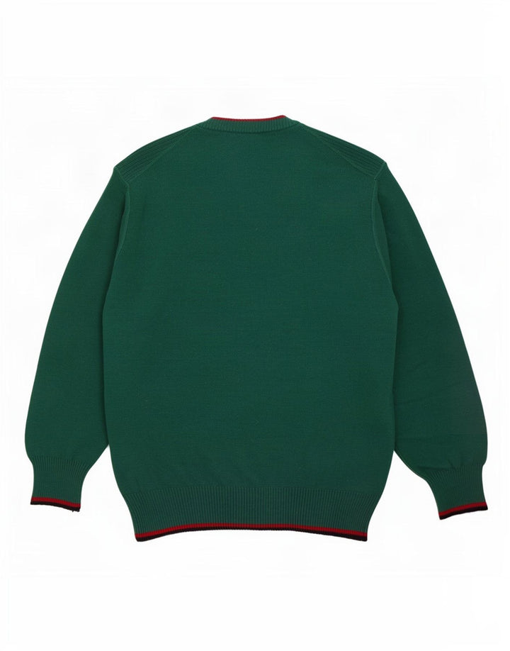 vintage Mens Graphic Crew Neck Jumper Pull Grand Vert