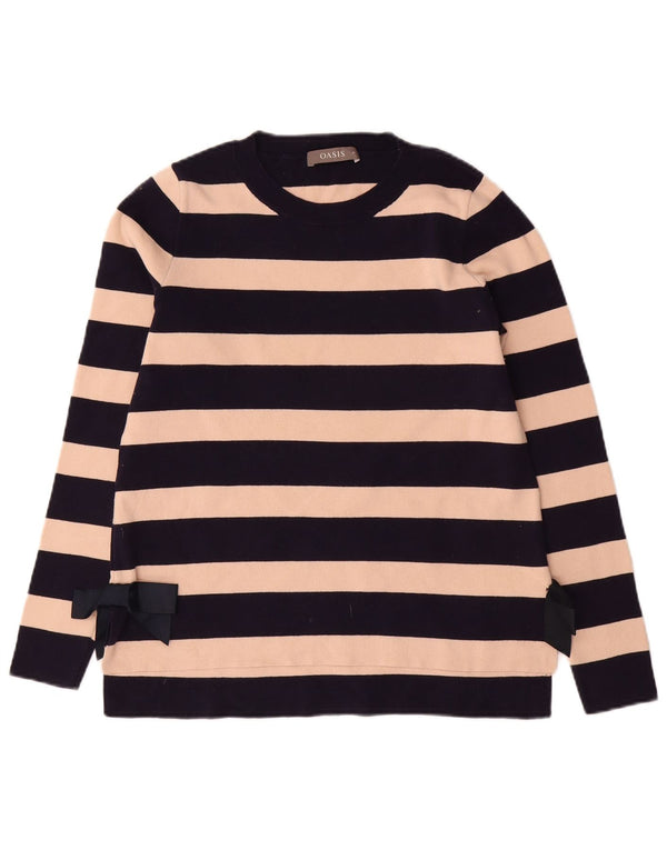 Oasis Pull à col rond pour femme UK 12 en coton rayé bleu marine moyen