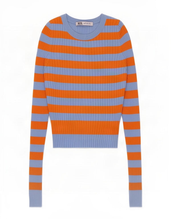 Zara Womens Crop Boat Neck Jumper Sweater UK 14 Grand Bleu Rayé
