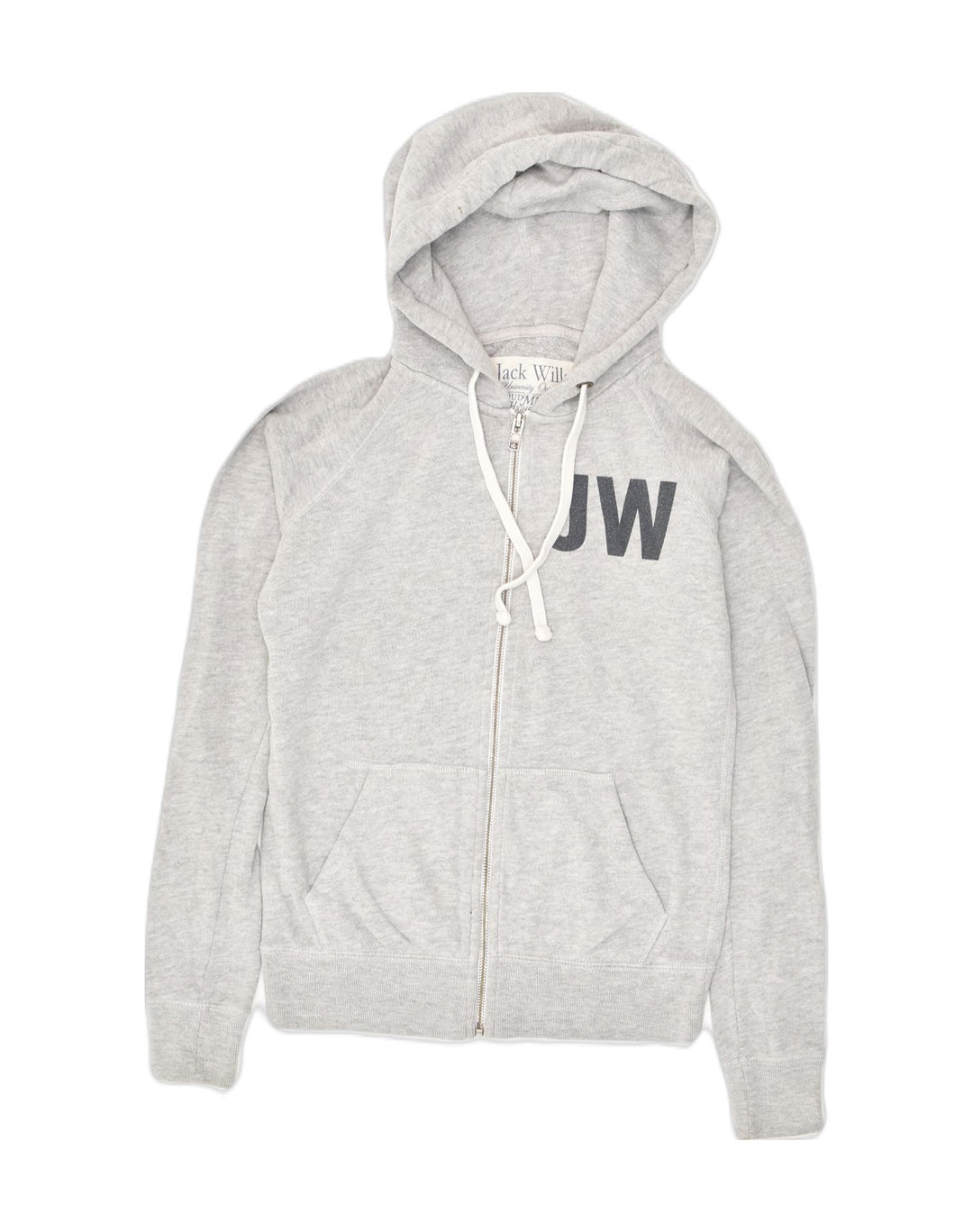 JACK WILLS Womens Graphic Zip Hoodie Sweater UK 8 Small  Grey Cotton | Vintage Jack Wills | Thrift | Second-Hand Jack Wills | Used Clothing | Messina Hembry 