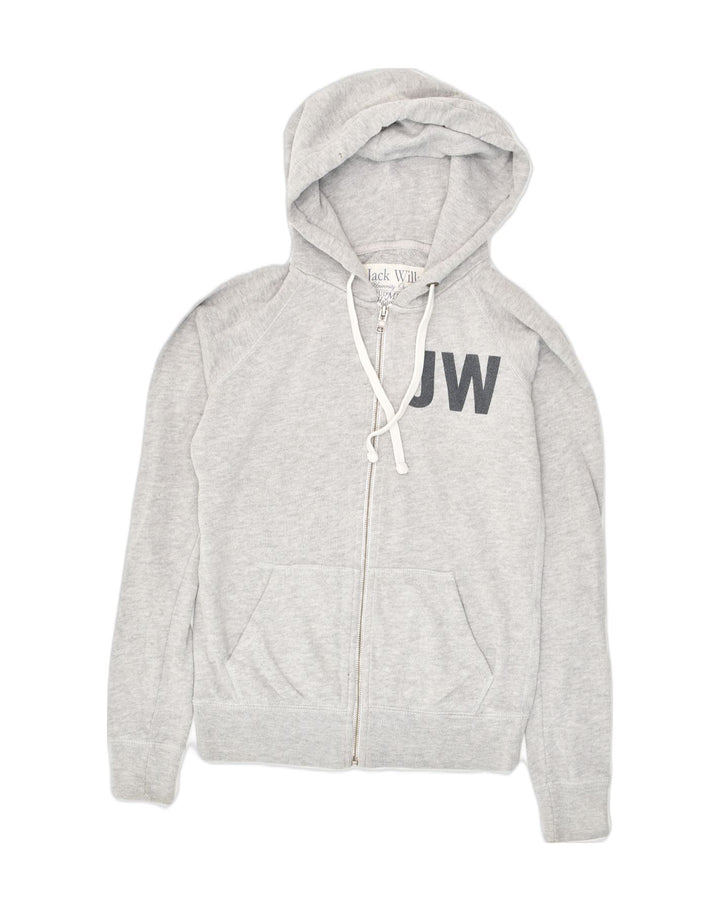 JACK WILLS Womens Graphic Zip Hoodie Sweater UK 8 Small  Grey Cotton | Vintage Jack Wills | Thrift | Second-Hand Jack Wills | Used Clothing | Messina Hembry 