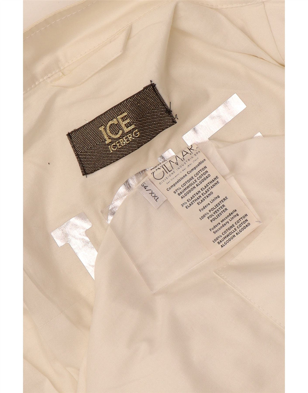 ICEBERG Veste Bomber Homme UK 44 2XL Coton Blanc