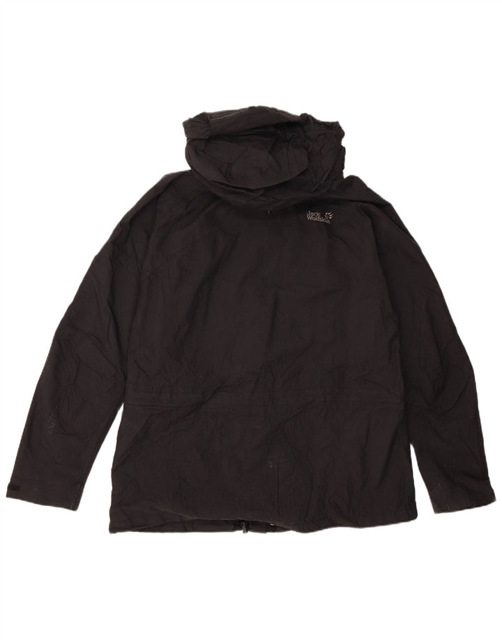 Jack Wolfskin Veste de pluie à capuche pour femme UK 16 Large Noir Polyamide