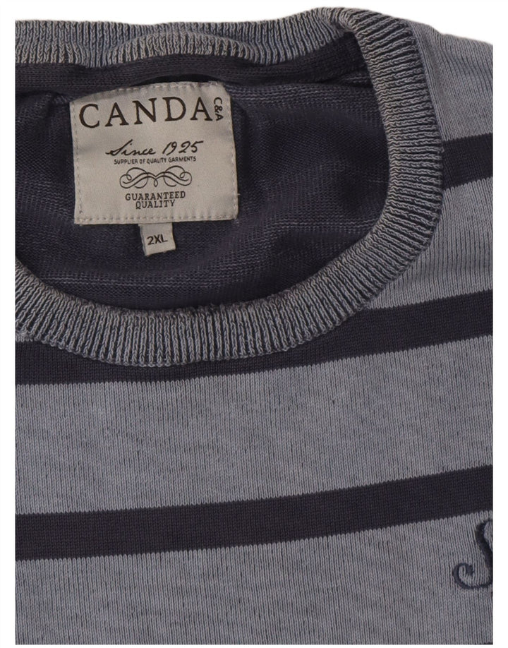 Canda Pull à col rond pour homme 2XL Bleu rayé