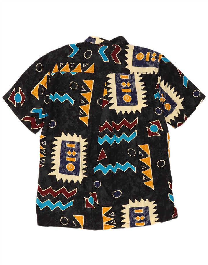Chemise à manches courtes Vintage pour hommes, rayonne géométrique noire moyenne