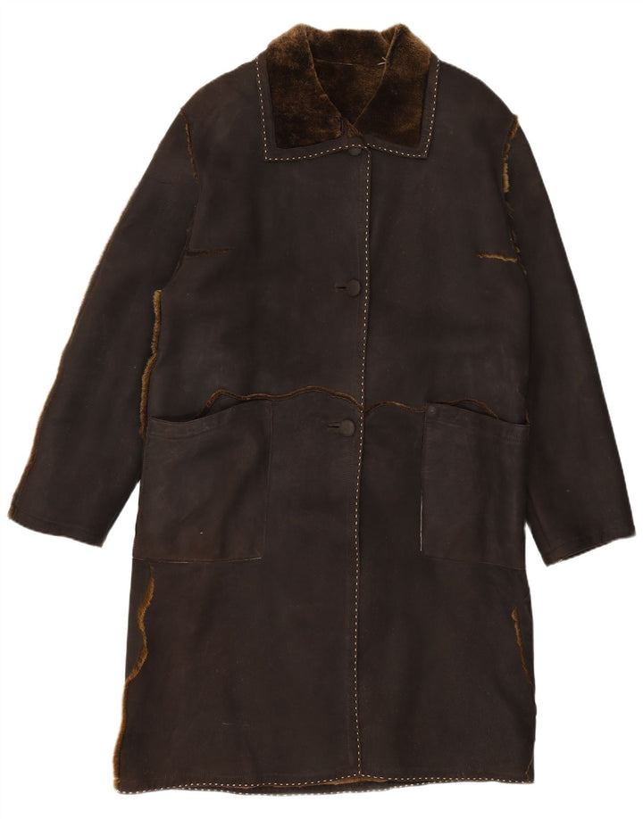 VINTAGE Manteau en daim femme UK 16 Grand Marron