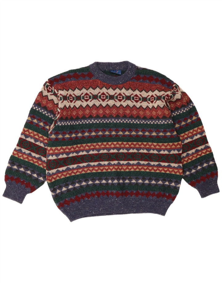 vintage Mens Crew Neck Jumper Pull XL Multicolore Géométrique Laine