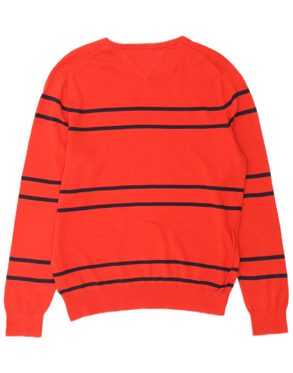 Tommy Hilfiger Mens Boat Neck Jumper Sweater Medium Orange Striped Cotton