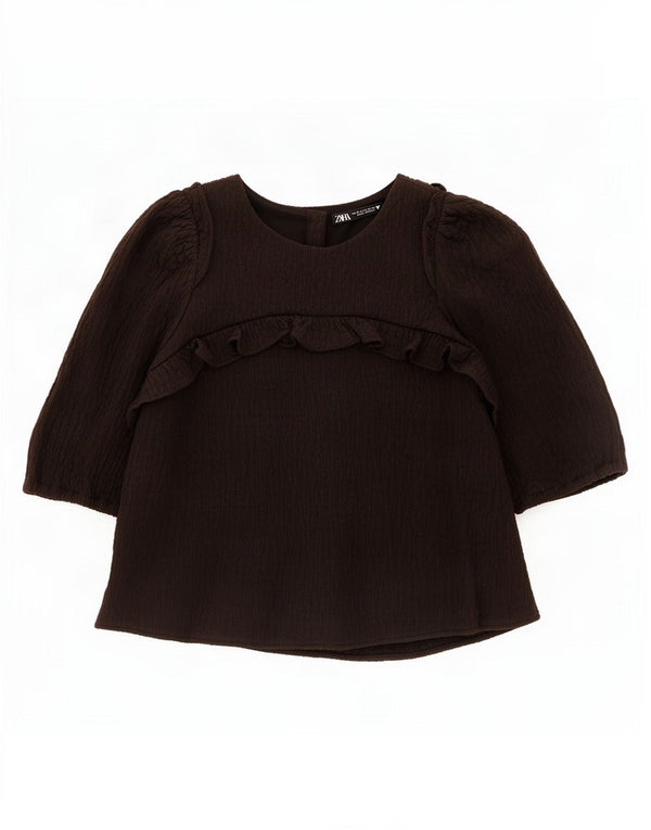 Zara Womens Crop Blouse Top UK 6 XS Noir Coton