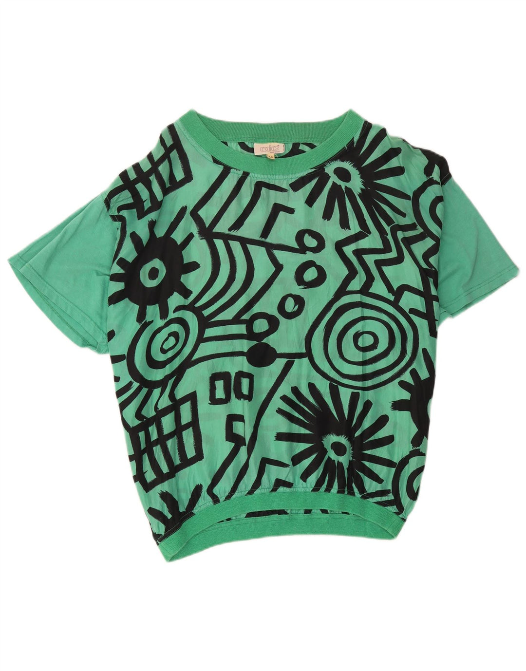Codice Womens Oversized Blouse Top IT 44 Medium Green Geometric Silk