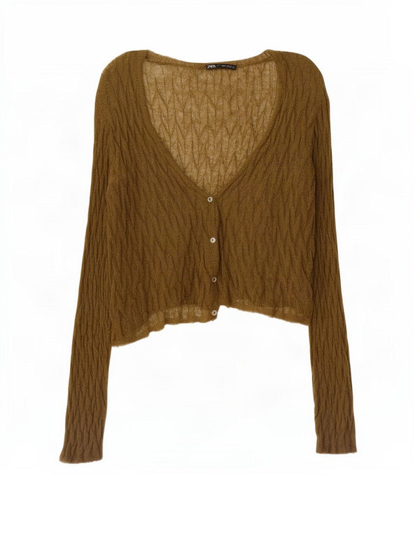 Zara Womens Crop Oversize Cardigan Top UK 10 Petit Kaki