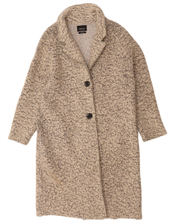Zara Manteau surdimensionné pour femme UK 10 Petite laine mouchetée beige