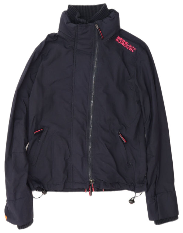 Superdry Veste de Pluie Femme UK 14 Medium Bleu Marine Nylon